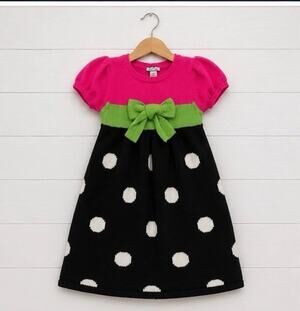Hartstrings Pink Black Sweater Dress Vintage 4T 100% Cotton Toddler Dress